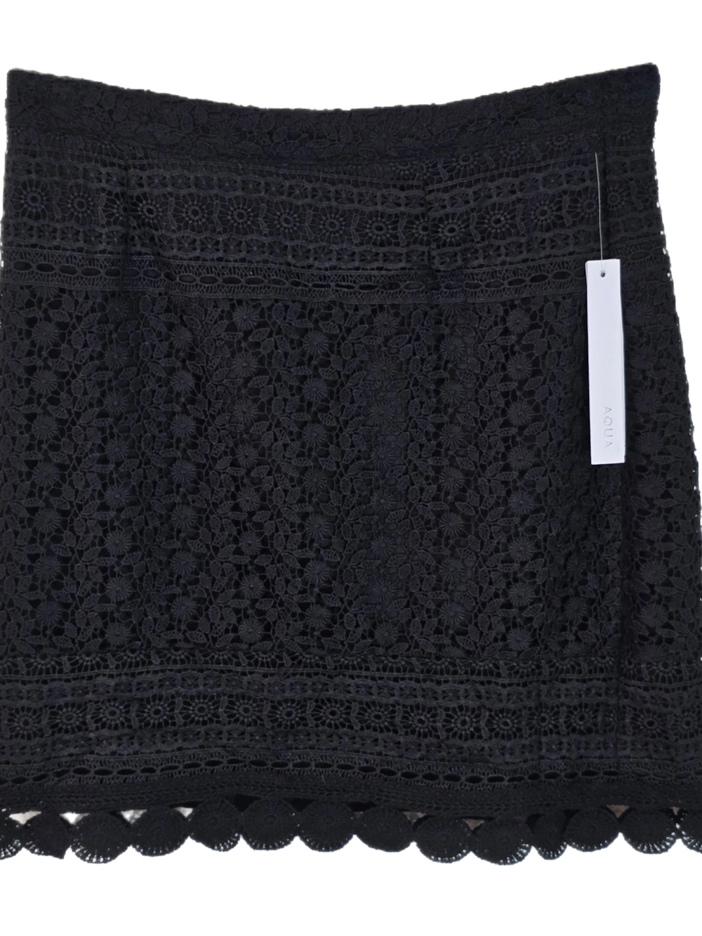 Aqua Lace Mini Skirt Medium Black Polyester Boho Floral Crochet BNWT NWT